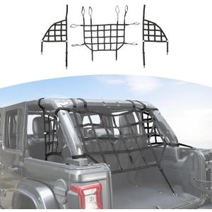RT-TCZ for Wrangler JL Mesh Roof Top Net Restraint Luggage Rack Protective Cargo Net Trunk Net for Jeep Wrangler JL JLU 4 Door 2018 Up Unlimited Rubicon Sahara X Sport Black 3pcs