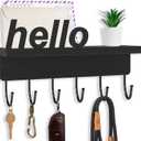 Key Holder for Wall, Decorative Mail Holder with Shelf, Entryway Organizer, Key Hanger Rustic Farmhouse Home Decor (9.8" W x 5.7" H x 2.7" D) Black