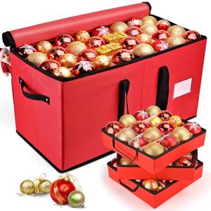 Mrrihand Christmas Ornament Storage Box, Ornament Storage Container with 8 Trays-Xmas Decoration Organizer Keeps 128 Holiday Ornaments 3-Inch, Dual Zipper Closure, 600D Tear-Proof, Red