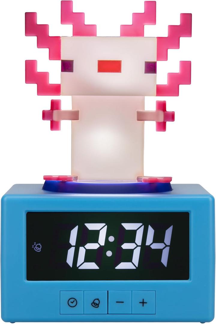 Paladone Minecraft Axolotl Digital Alarm Clock with Night Light Officially Licensed Gaming Decor, for Kids & Teens Bedrooms, Game Rooms, Minecraft Fans