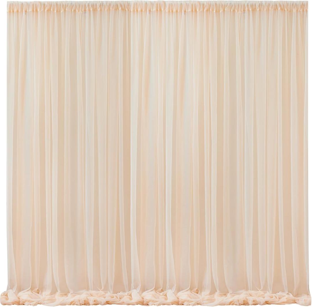 10x10 Champagne Tulle Backdrop Curtains for Parties, Sheer Backdrop Curtain Wedding Photo Background Drapes for Baby Shower Photography Birthday Party (10x10ft)