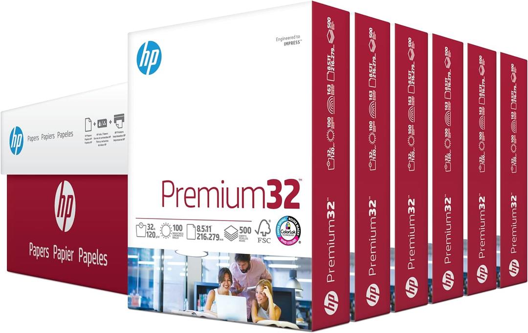 HP Printer Paper | 8.5 x 11 Paper | Premium 32 lb | 6 Pack - 3000 Sheets | 100 Bright | Made in USA - FSC Certified | 113100C