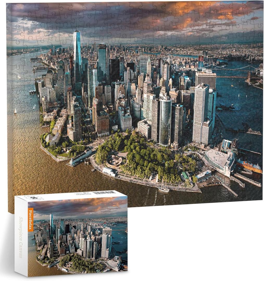 Puzzle Canvas Wall Art 366 Plastic Pieces for Adults - Henry Do - Aerial Photography - New York City, USA - Unique Gift & Home Dcor with Jigsaw Puzzle Artwork [HN1308]