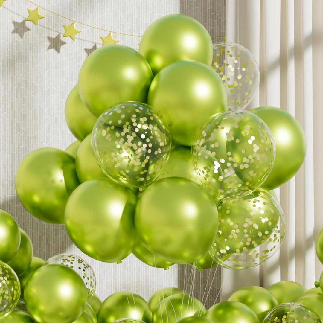 55PCS Lime Green Metallic Balloons Different Sizes 18/12/5 Inch Shiny Latex Helium Balloons Garland Arch Kit for Anniversary Birthday Party Decorations