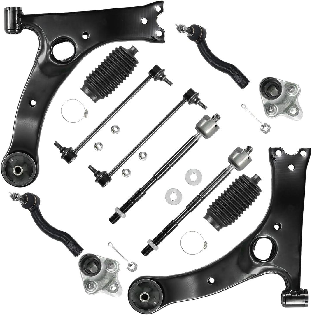 12PCS Suspension Kit Front Lower Control Arm w/Ball Joint TieRod Sway Fits for Toyota Corolla 2003 2004 2005 2006 2007 2008 All Models