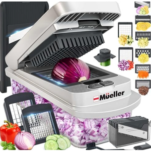 Set of 6 Mueller Pro-Series 10-in-1, 8 Blade Vegetable Chopper, Onion Mincer, Cutter, Dicer, Egg Slicer with Container, French Fry Cutter Potato Slicer, Home Essentials, Salad Chopper,Gray/Green Different Color Condition May Vary