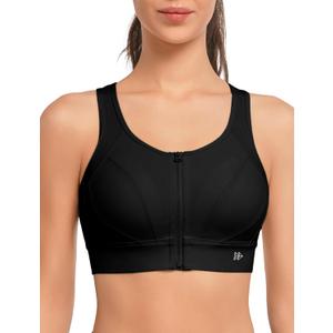 Yvette Front Closure Sports Bras for Women High Support Large Bust Supportive Racerback Sports Bra for Running (Black)