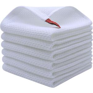 Mia'sDream Cotton Dish Cloths Dish Rags Waffle Weave Kitchen Towel, Soft and Absorbent Dish Towels Hand Towels for Kitchen, 12inchx12inch 6 Pack (White)