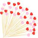 100 Pcs Red Pink Heart Cocktail Picks 4.7 Inch Long Fruit Sticks Food Toothpicks Handmade Bamboo Cocktail Skewers for Birthday Wedding Valentines Day Decoration Party Supplies