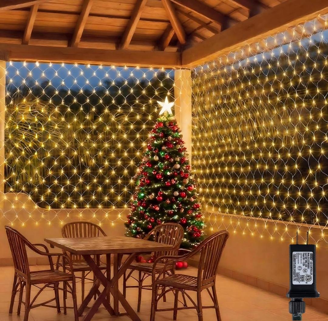 10FTx10FT Christmas Net Light Outdoor Mesh Decor, 280 LED Warm White Blanket Xmas Lights Outside Decorations Waterproof with 8 Modes,Timer for Bushes Shrubs Hedge Trees Grass
