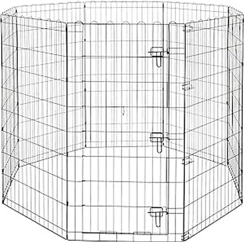 Amazon Basics Foldable Metal Indoor/Outdoor Dog Playpen, Octagonal Exercise Pen, Single Door, 8 Panels, 48 Inch Tall, X-Large, 60 x 60 x 48 Inches, Easy to Assemble, Black
