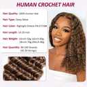 Highlight Pre-Separated Human Crochet Hair for Black Women, P4/27/30 Ombre Brown Blonde Deep Wave Curly Miracle Knots 14 Inch 50g Knotless Feather Invisible Crochet Braiding Hair Extensions Bundles