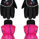 Hicarer 2 Pairs Kids Waterproof Winter Gloves Snow Gloves for Boys Girls Child Toddler Warm Ski Gloves for Cold Weather (3 - 6 Years, Black and Rose Red)