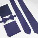 Mens Linen Tie Set - Solid Necktie with Pocket Square (Blue)