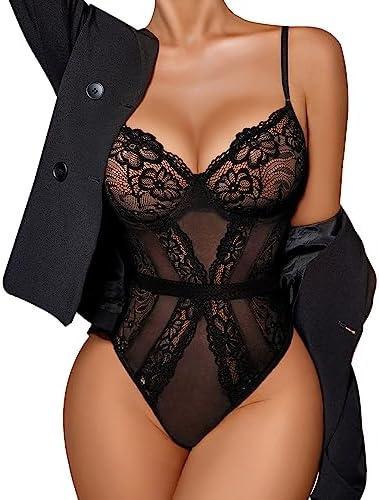 Avidlove Women Lingerie Bodysuit Lace Teddy Snap Crotch One Piece Underwire Babydoll, L