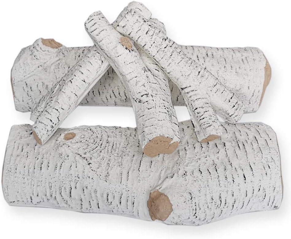 Proman Products Alpine White Birch Ceramic Fire Logs for Indoor Electric Gas Fireplace Inserts, Vented, Propane, Ethanol, Outdoor Firebowl, Firepit, 5 pcs, Longest 16" Shortest 9"