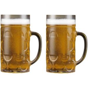 38oz Large Plastic Beer Mugs with Handles Set of 2, Clear Resuable Beer Stein Drinking Cups, Ideal for Party Bar Home Hotel