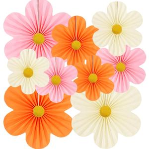 Pink and Orange Party Decorations Paper Flowers Decorations for Wall Classroom Paper Fans Floral Backdrop Flower Wall Decor Pack of 9 Pink Orange