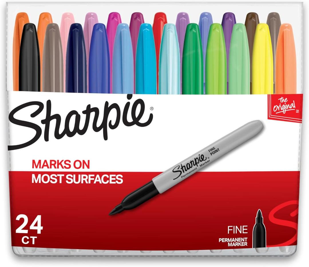 Sharpie Permanent Markers, Fine Point, Assorted Colors, 24 Count