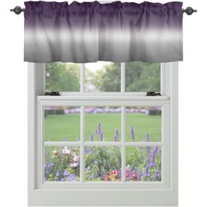 Windows Valances Curtain Purple and Grey Ombre Kitchen Valances Rod Pocket Gradient Gradual Color Modern Window Treatment Short Topper Curtains for Kitchen Bathroom Living Room 1 Panel,54 x 18 inch