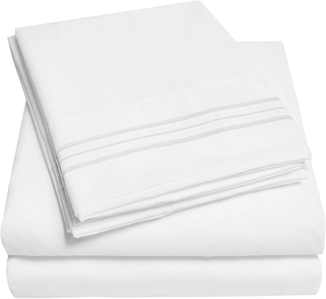 1500 Supreme Collection Full Sheet Sets White - Luxury Hotel Bed Sheets and Pillowcase Set for Full Mattress - Extra Soft, Elastic Corner Straps, Deep Pocket Sheets, Full White