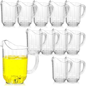 Tessco for you 12 Pcs Plastic Pitchers 60 Ounce Clear Restaurant Jug Large Water Pitcher Carafe Serve Milk Tea Juice Drink for Parties Container Dispenser Beer Jar (Classic)