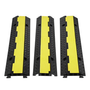 VEVOR 3 PCs 2 Channel Rubber Cable Protector Ramp, 12000 lbs/axle Capacity Heavy Duty Hose Wire Cover Ramp Driveway, Traffic Speed Bump w/Flip-Open Top Cover & 50 ft Warning Tape, for Indoor&Outdoor