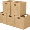 10.5x10.5'' Cube Storage Baskets, Set of 5 Natural Paper Rope Multipurpose Collapsible Organizers, Woven Laundry Totes for Laundry, Storage Cubes,Wicker Baskets Laundry Organizer Totes for Home