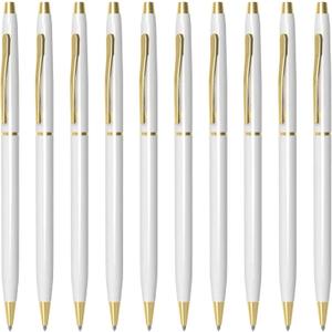 Cambond Ballpoint Pens White Pens - Black Ink Bulk Pens 1.0 mm Medium Point Retractable Metal Pen Comfortable Writing for Men Women Police Uniform Office Business, 10 Pack (White)