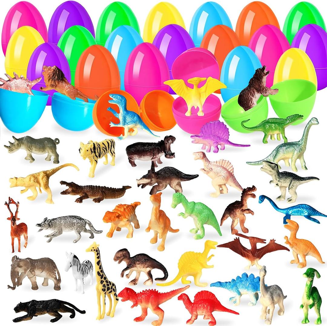 36 Pcs Filled Easter Eggs with Dinosaurs and Animals,Prefilled Dinosaurs Easter Eggs for Kids,Easter Hunt Eggs,Easter Basket Stuffers,Party Favors,Gift