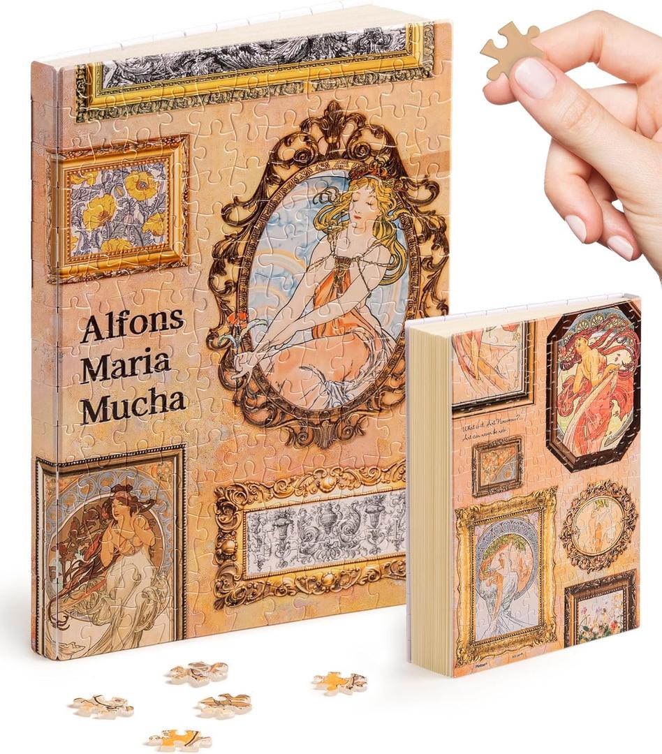 PieceRelax A5 3D Puzzle Journal for Adults, 300 Piece Plastic Jigsaw Book Cover (Includes Notebook) - Alphonse Mucha - The Art Palace, Unique Gift [YA1058]