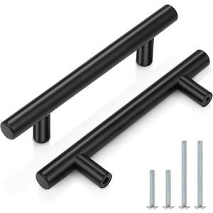 Probrico Pack of 30 | 6 Inch Black Cabinet Handles with 3-1/2 Inch Hole Center Stainless Steel Cabinet Pulls Round T Bar Kitchen Cabinet Hardware Door Handles, Drawer Dresser Pulls90mm Hole Centers