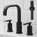Matte Black Bathroom Faucet 8 Inch Widespread Bathroom Faucet, Bathroom Faucet for Sink 3 Hole, Waterfall Bathroom Faucet Two Handle Vanity Faucet with Pop-up Drain and cUPC Supply Lines