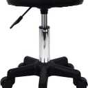 FURWOO Round Swivel Stool with Wheels PU Leather Rolling Height Adjustable Stool for Spa Salon Massage Black