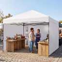 10X10 Comercial Instant Pop Up Canopy Tent with 4 Sidewalls, One Push Setup Center Lock, Portable Sun Shade Shelter for Beach Patio Outdoor Events, Case, 8 Stakes, 4 Ropes, 4 Sandbags (White)