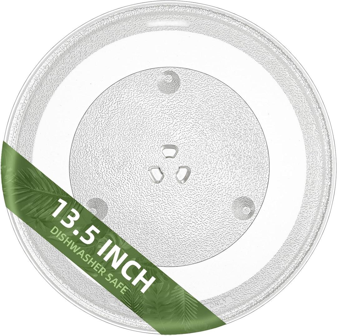 13.5" 340mm Microwave Turntable Plate Compatible with Panasonic F06015Q00AP F06014T00AP, 13 1/2 inch Replacement Microwave Glass Plate for GE WB49X10114 (13.5" Small Coupler Hole)