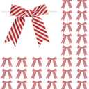 2 x 30 Pcs 3 Inches Mini Twist Tie Red Striped Printed Grosgrain Ribbon Bow Smal Bows for Applique Embellishment Crafts Sewing Scrapbook Baby Shower Wedding Christmas Girls Dress Hair