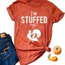 I'm Stuffed Thanksgiving Pregnancy T-Shirt Women Funny Baby Feet Turkey Graphic Tee Cute Fall Turkey Maternity Tops (Orange, M)