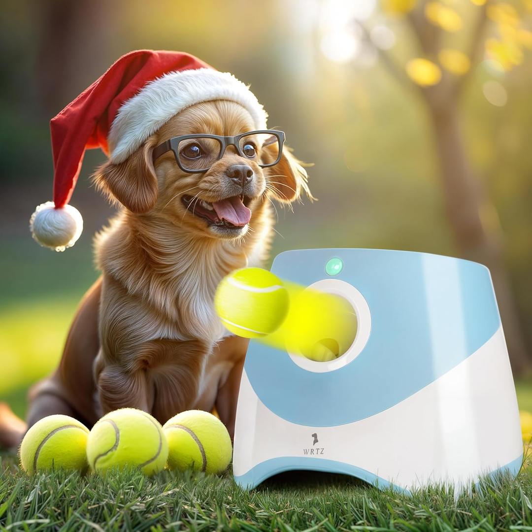 Automatic Dog Ball Launcher for Small Dogs Dog Ball Thrower Fetch Machine - Indoor Outdoor Interactive Toy with 3 Mini Tennis Balls 2 Inch