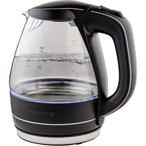 OVENTE Electric Kettle, 1.5L Borosilicate Glass Countertop Water Heater and Boiler for Coffee or Tea, BPA-Free, Auto Shut-Off, Boil-Dry Protection, Removable and Washable Spout Filter, Black KG83B