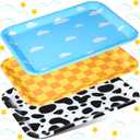 Zubebe 3 Pcs 13 x 10 Inch Sky White Clouds Birthday Party Supplies, Toy Inspire Game Trays Rectangle Serving Platter Cow Print Checkered Food Platter