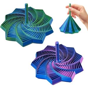2Pcs 3D Printed Expanded Sensory Fidget Star, Expandable 4.3 Inch Fractal Fidget Hexagon Whirling Spiral Star, Stress-Relief Spinning Tower Toy with Handles (Blue-Purple, Blue-Green)