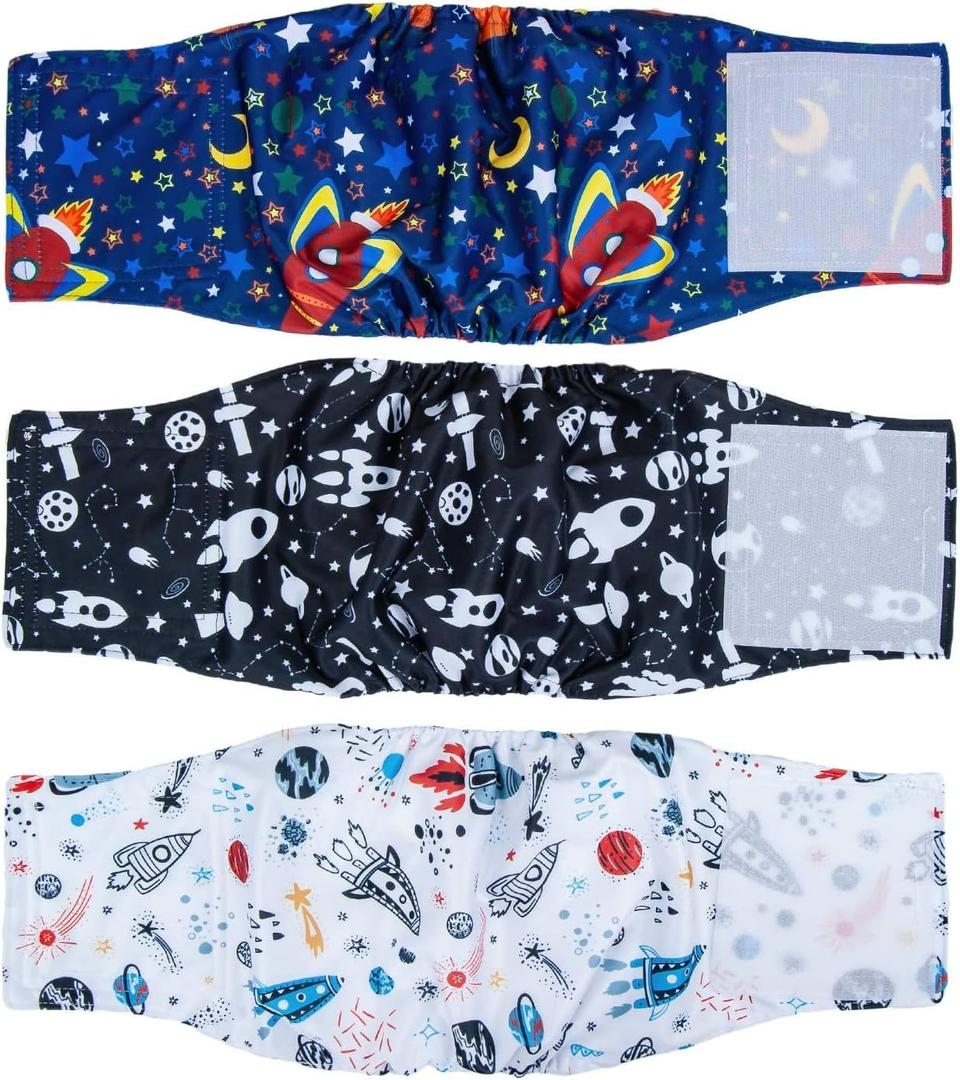 Pet Soft Dog Belly Band - 3 Packs Reusable Dog Diapers Male Dog Diapers Belly Wraps - Washable Dog Belly Bands for Male Dogs (Space, S) 