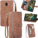 Compatible with Nokia C100 4G LTE N152DL Wallet Case with Wrist Strap Lanyard and Leather Flip Card Holder Stand Folio Purse Credit ID Phone Cover for C 100 100C 5.45 2022 TA1484 Women Brown
