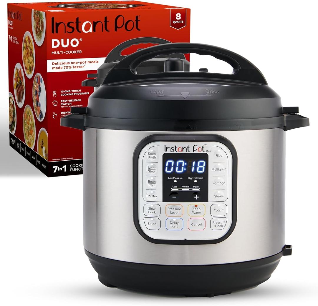 Instant Pot Duo 7-in-1 Electric Pressure Cooker, Slow Cooker, Rice Cooker, Steamer, Saut, Yogurt Maker, Warmer & Sterilizer, Includes App With Over 800 Recipes, Stainless Steel, 8 Quart