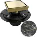 WEBANG 4 Inch Square Shower Drain Gold Floor Drain with Flange Reversible 2-in-1 Cover Tile Insert Grate Removable SUS304 Stainless Steel CUPC Certified Brushed Gold