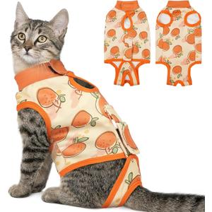 BRKURLEG Cat Recovery Suit, Surgery Onesie for Cats, After Surgery E-Collar Male and Female Alternative for Cats, Pet Surgery Shirt for Spay Abdominal Skin Anti Licking, Orange, S