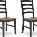 Signature Design by Ashley Wildenauer Dining Chairs Set of 2, Modern Ladderback Dining Chairs with Solid Wood Frame, Two-Tone Finish, Contoured Seat, Black/Brown, 19"w X 23"d X 39"h