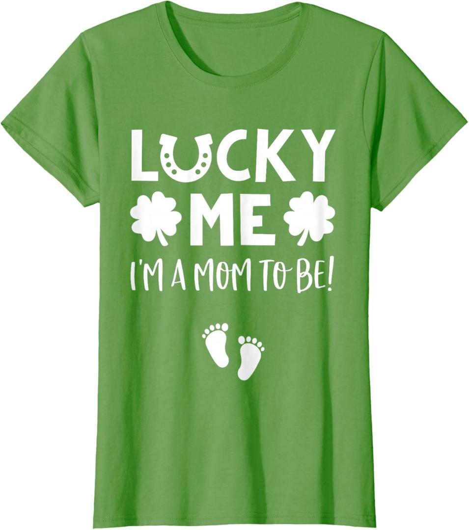 Womens St Patricks Day Pregnancy Announcement Shirt Lucky Mom to Be T-Shirt, Small