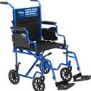Invacare Ultra-Lightweight Transport Wheelchair for Adults, Compact Aluminum Transfer Chair with Foldable Backrest, Flip-Back & Removable Desk Arms, 19" Seat, Swing-Away Footrests, Blue 